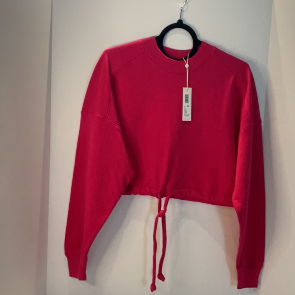 Rebecca Taylor Hot Pink Cropped Sweatshirt with Drawstring